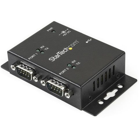 StarTech.com 2 Port Industrial Wall Mountable USB to Serial Adapter Hub with DIN Rail Clips ICUSB2322I