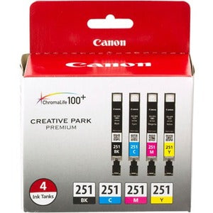 Canon CLI-251 Black, Cyan, Magenta, and Yellow Ink Value Pack 6513B009