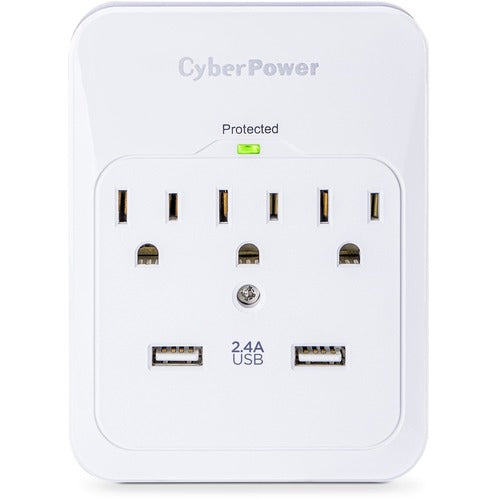 CyberPower CSP300WUR1 Professional 3-Outlets Surge with 600J, 2-2.4A USB and Wall Tap CSP300WUR1