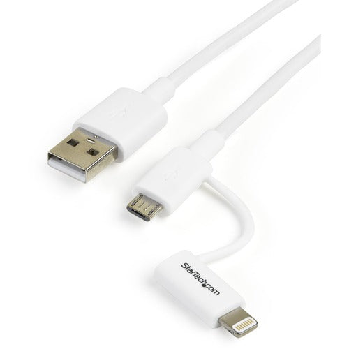 StarTech.com 1m (3ft) Apple Lightning or Micro USB to USB Cable for iPhone/iPod/iPad-White LTUB1MWH