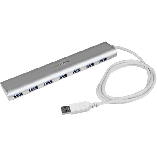 StarTech.com 7 Port Compact USB 3.0 Hub with Built-in Cable - Aluminum USB Hub - Silver ST73007UA