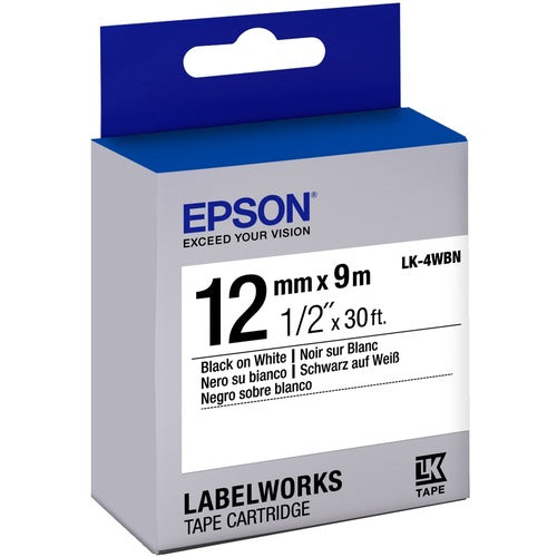 Epson LabelWorks Standard LK Tape Cartridge ~1/2" Black on White LK-4WBN