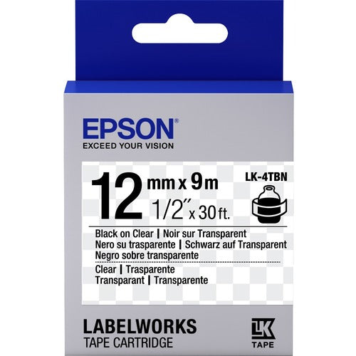 Epson LabelWorks Clear LK Tape Cartridge ~1/2" Black on Clear LK-4TBN