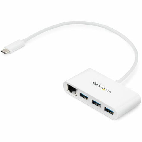 StarTech.com 3-Port USB-C Hub with Gigabit Ethernet - USB-C to 3x USB-A - USB 3.0 Hub - White HB30C3A1GEA