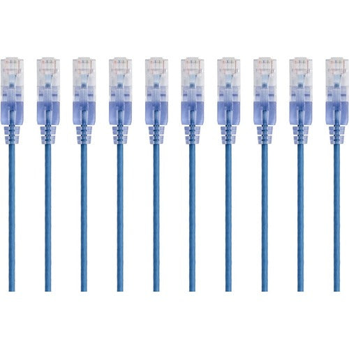 Monoprice 10-Pack, SlimRun Cat6A Ethernet Network Patch Cable, 10ft Blue 15166