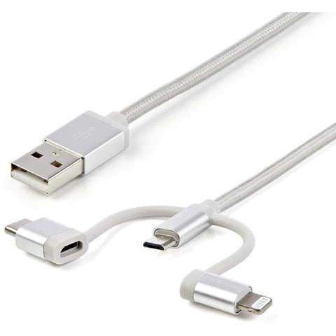 StarTech.com USB Multi-Charger Cable - Lightning, USB-C, Micro-B - Braided - 1 m (3 ft.) LTCUB1MGR