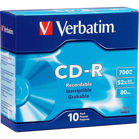 Verbatim CD-R 700MB 52X with Branded Surface - 10pk Slim Case 94935