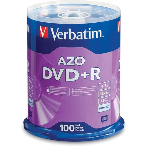 Verbatim AZO DVD+R 4.7GB 16X with Branded Surface - 100pk Spindle 95098