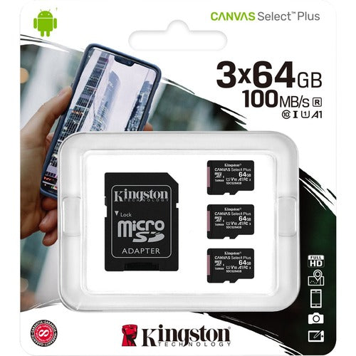 Kingston Canvas Select Plus microSD Card With Android A1 Performance Class SDCS2/64GB-3P1A