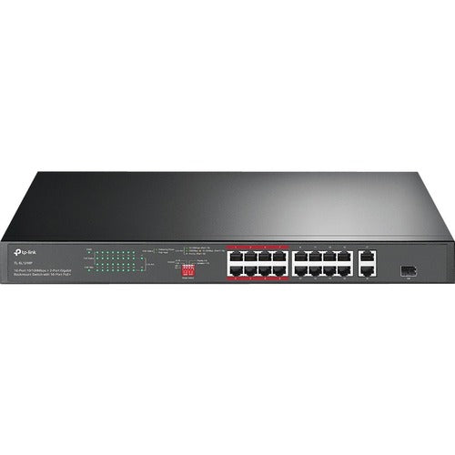 TP-Link 16-Port 10/100 Mbps + 2-Port Gigabit Rackmount Switch with 16-Port PoE+ TL-SL1218P