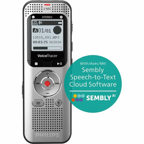 Philips VoiceTracer DVT2015 8GB Voice Recorder with Sembly Cloud Speech-to-Text Software DVT2015