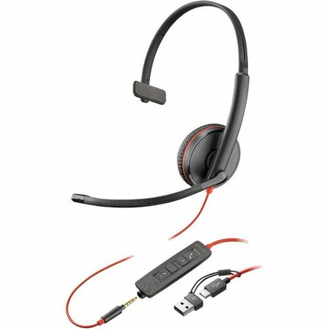 Poly Blackwire 3215 Monaural USB-C Headset + 3.5mm Plug + USB-C/A Adapter (Bulk) 8X227A6