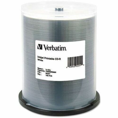 Verbatim CD-R 700MB 52X White Inkjet Printable - 100pk Spindle 95251