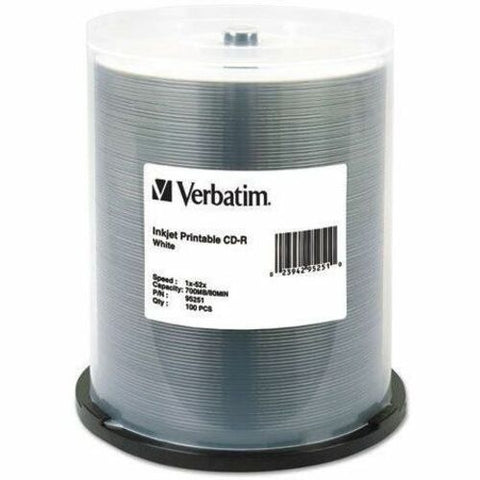 Verbatim CD-R 700MB 52X White Inkjet Printable - 100pk Spindle 95251